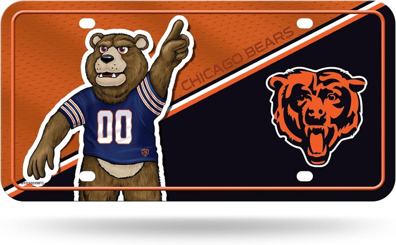NFL Football Chicago Bears Mascot Design Metal Auto Tag 6" x 12" - Great for Truck/Car/SUV